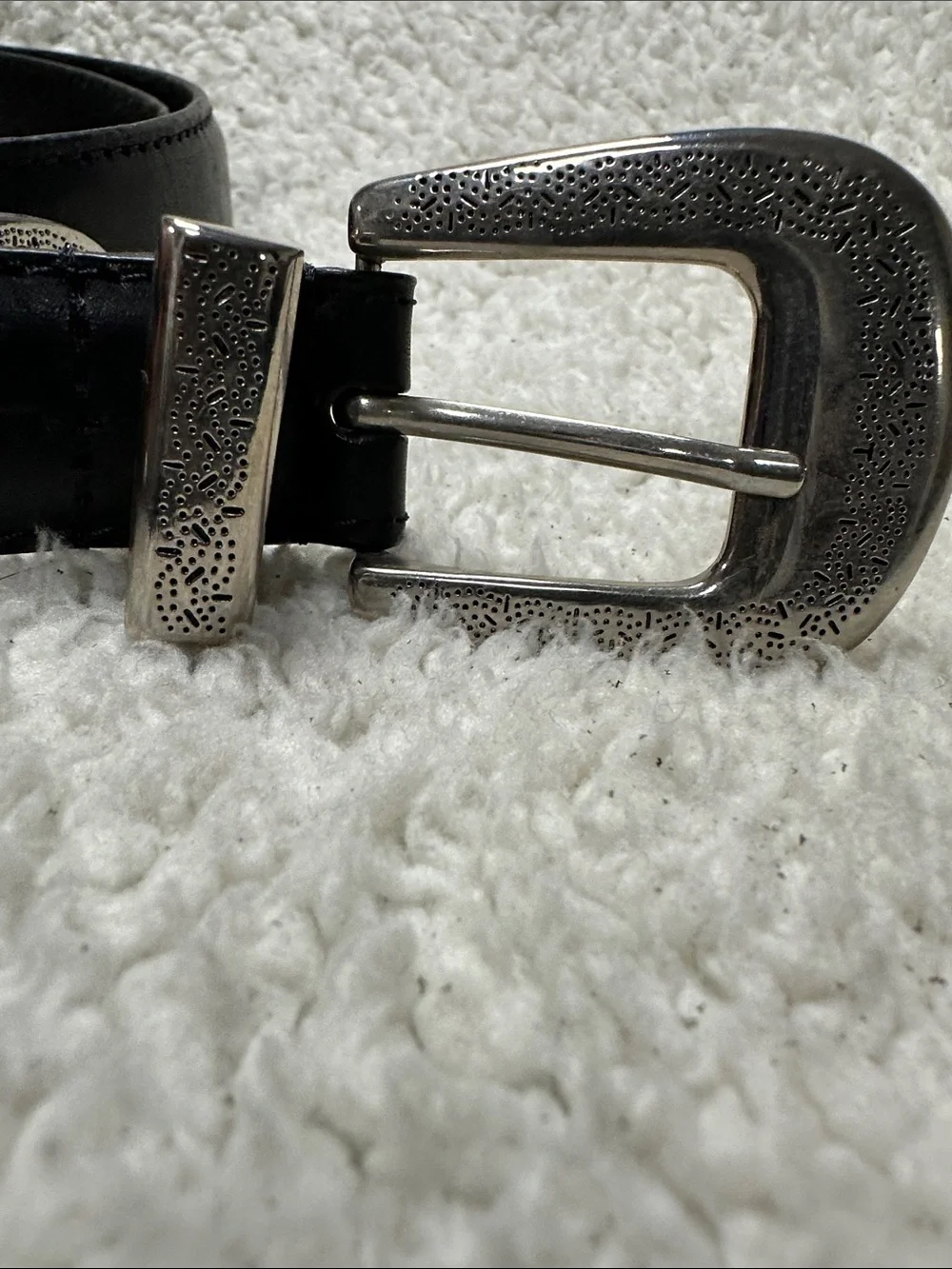 Kingston(?) Leather Western Belt, Silver Tone Ornate Conches, Buckle & Tip 58